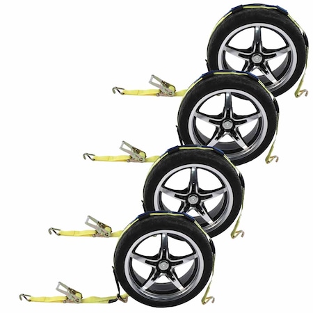 Us Cargo Control 2" x 11' Car Carrier Ratchet Strap w/ Wire Hooks & 3 RubberCleats, 4Pk WNR5111WHRB-4PK